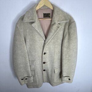 Vintage 60s Wool Mohair Blend Coat Coast Sportswear Beige Fuzzy Car Coat L/XL